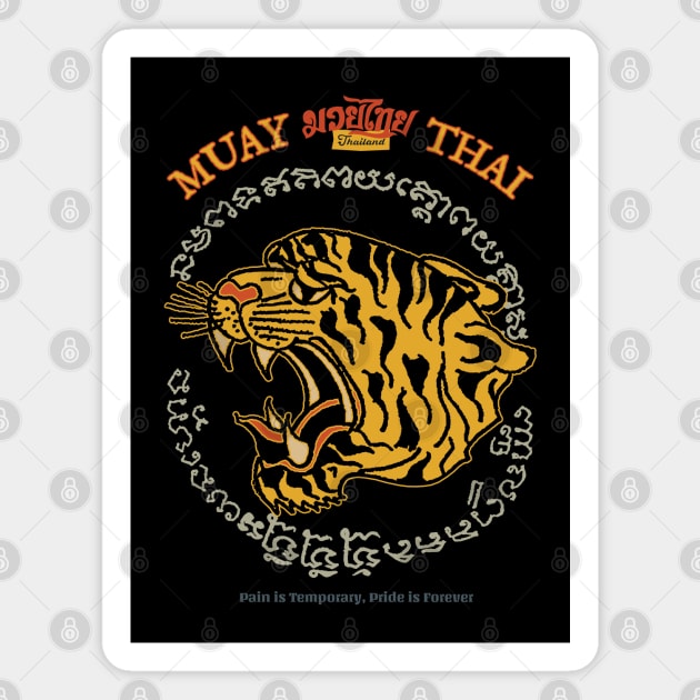 Muay Thai Tiger Vintage Tattoo Magnet by KewaleeTee